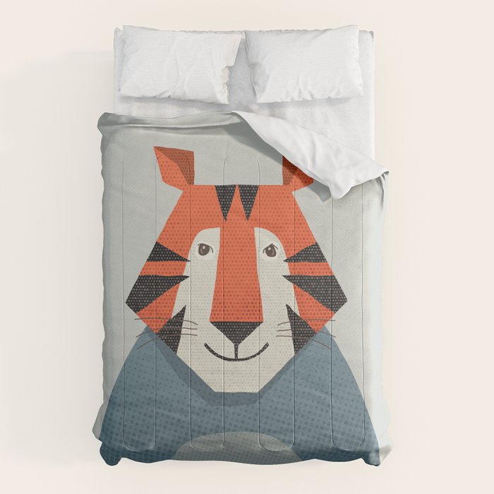 Whimsy Tiger, Animal Portrait Comforter Gallery Image 6