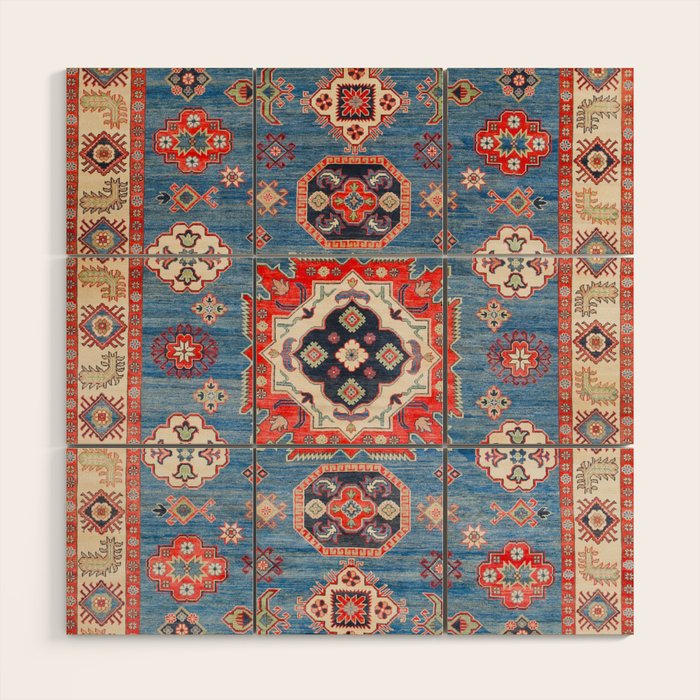 Blue Starblaze Handmade Kazak Rug Wood Wall Art Gallery Image 1