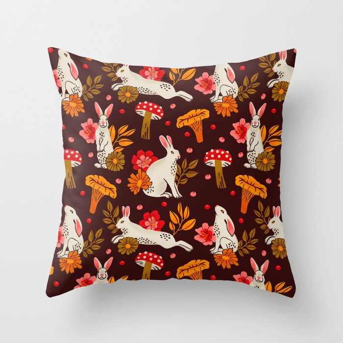 Bunnies and Shrooms Pattern Throw Pillow Gallery Image 6