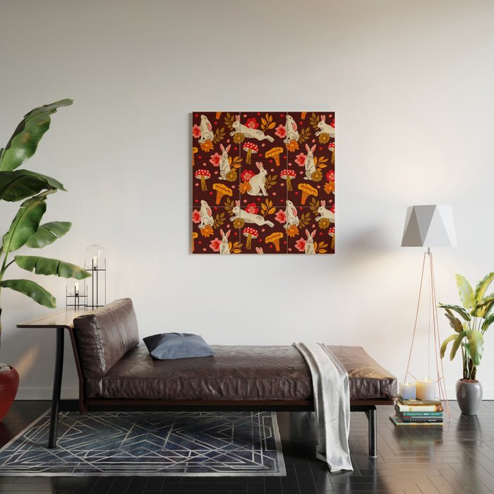 Bunnies and Shrooms Pattern Wood Wall Art Gallery Image 2