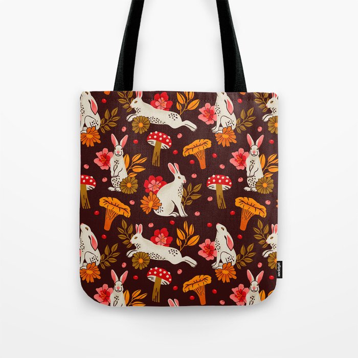 Bunnies and Shrooms Pattern Tote Bag Gallery Image 1