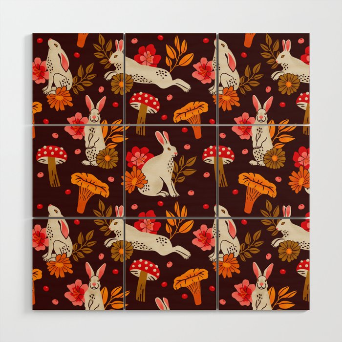 Bunnies and Shrooms Pattern Wood Wall Art Gallery Image 1