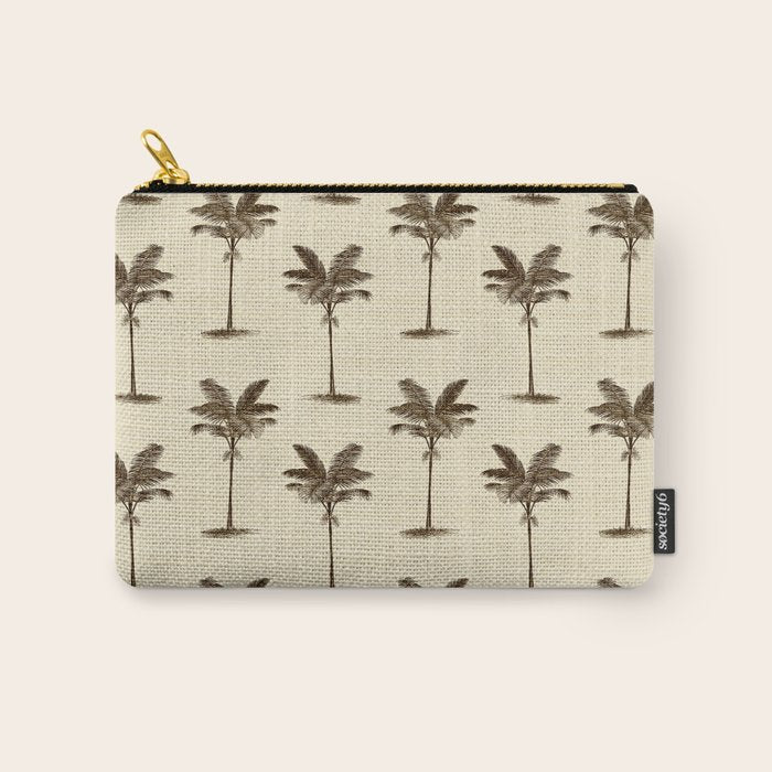 Etched Palm Trees on Vintage Linen Carry All Pouch Gallery Image 1
