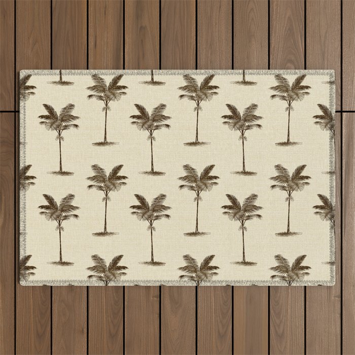 Etched Palm Trees on Vintage Linen Outdoor Rug Gallery Image 1