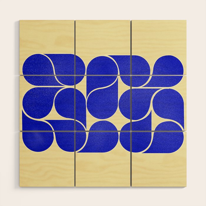 Blue mid-century shapes no8 Wood Wall Art Gallery Image 1
