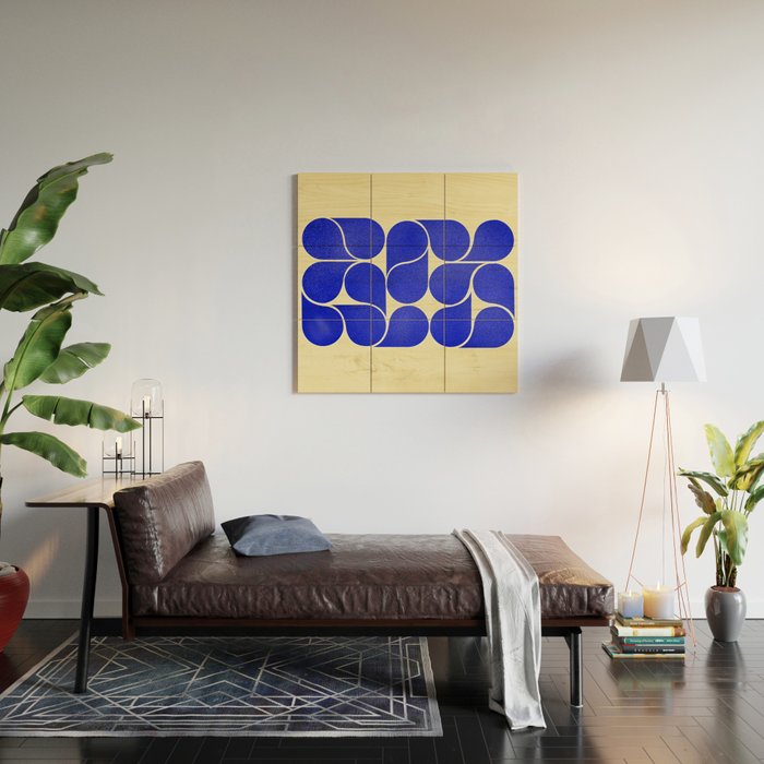 Blue mid-century shapes no8 Wood Wall Art Gallery Image 2
