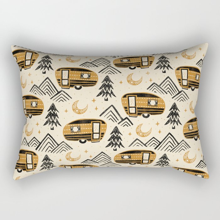 Little Camper - Cream, black, and gold Rectangular Pillow Gallery Image 2