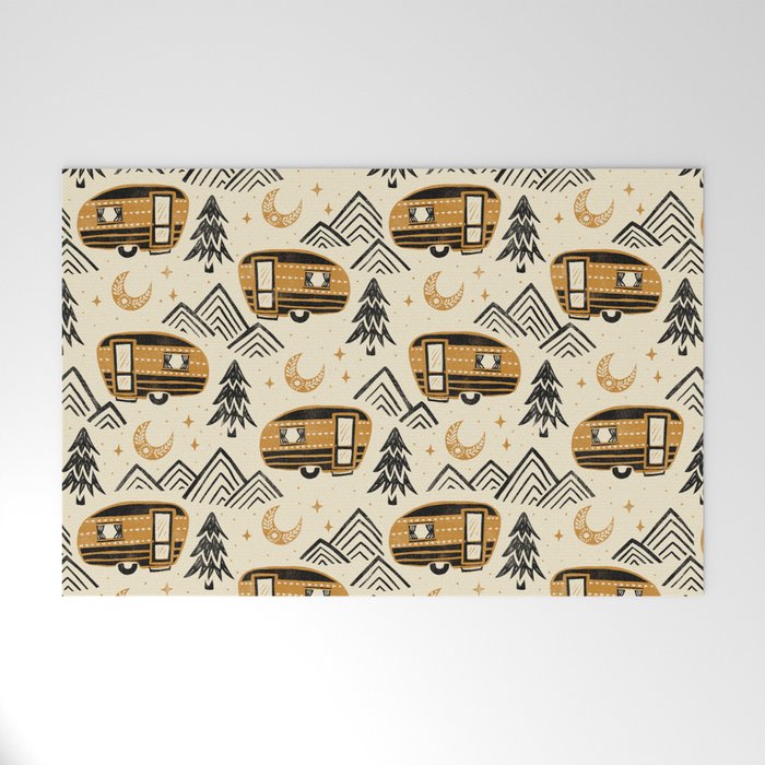 Little Camper - Cream, black, and gold Welcome Mat Gallery Image 1