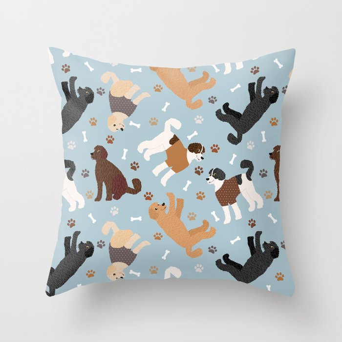 Labradoodle / Goldendoodle Dog Paws and Bones Pattern Throw Pillow Gallery Image 6
