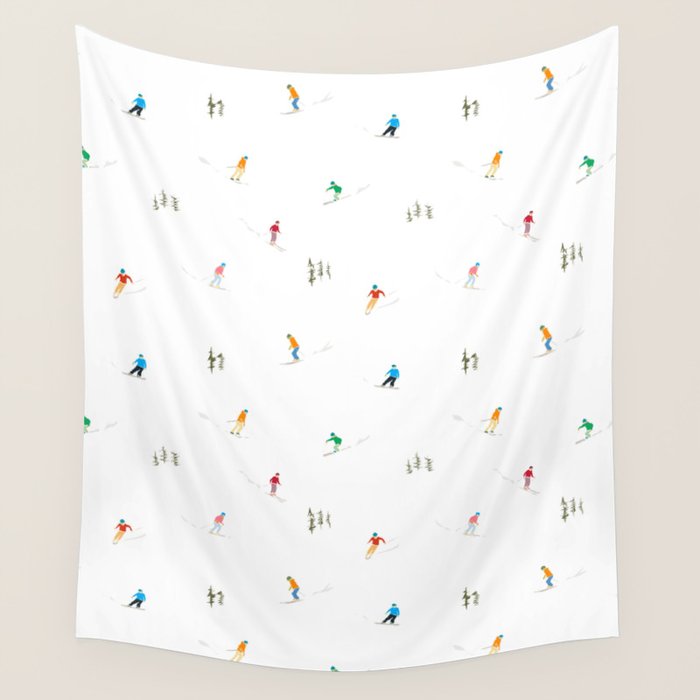 Mountain Skiers Pattern Wall Tapestry Gallery Image 1