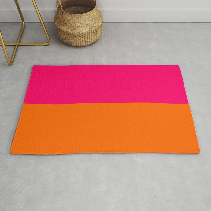 Bright Pink Orange Two Tone Minimalist Color Block Rug Gallery Image 1