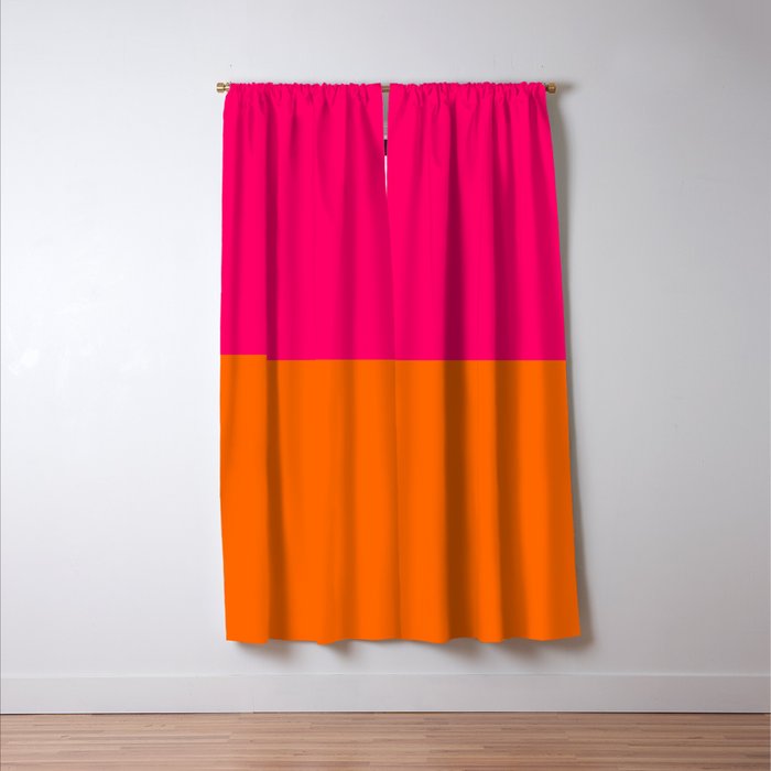 Bright Pink Orange Two Tone Minimalist Color Block Window Curtain Gallery Image 3