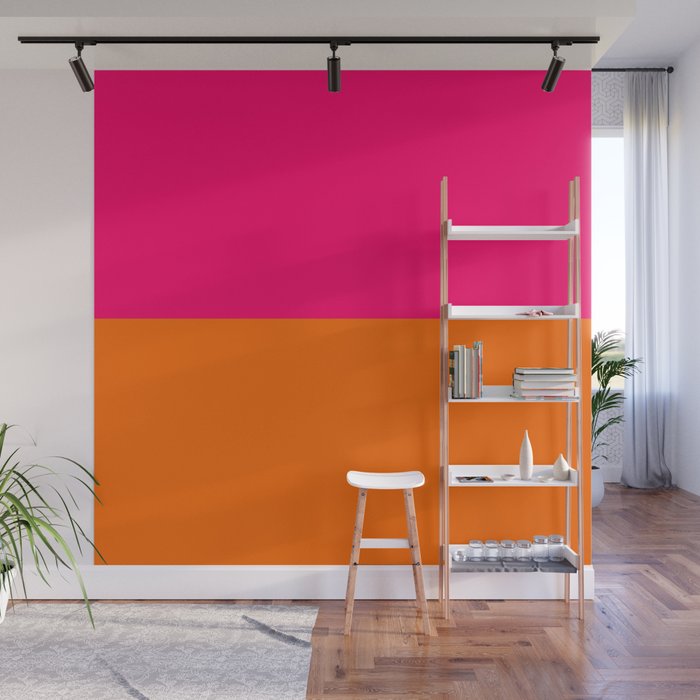 Bright Pink Orange Two Tone Minimalist Color Block Wall Mural Gallery Image 1