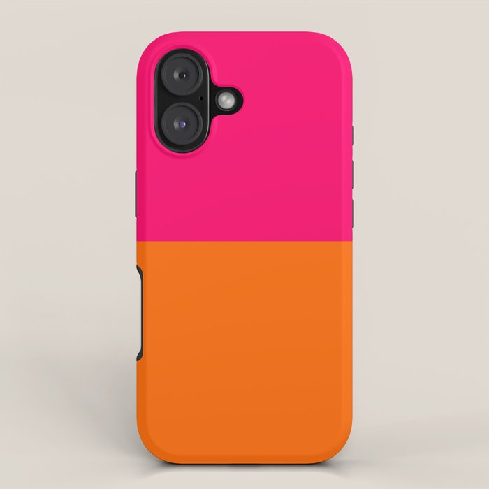 Bright Pink Orange Two Tone Minimalist Color Block iPhone Case Gallery Image 1