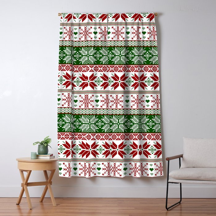 Green & Red Winter Fair Isle Window Curtain Gallery Image 1