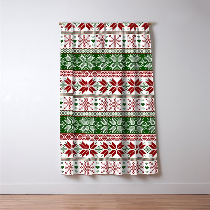 Green & Red Winter Fair Isle Window Curtain Gallery Image 3