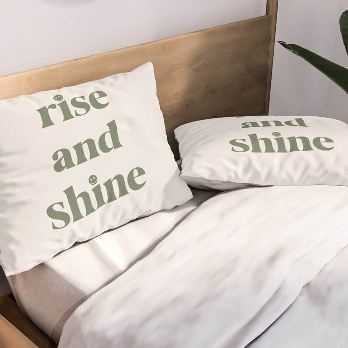 Rise And Shine Muted Green On Cream Pillow Sham Gallery Image 2