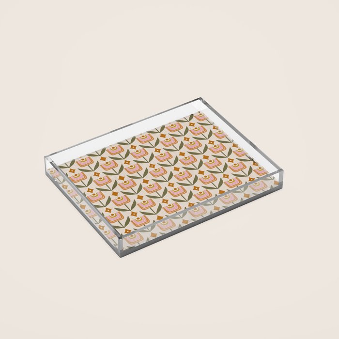 Retro Tulip Bloom - Mid Century Modern Floral Acrylic Tray Gallery Image 1