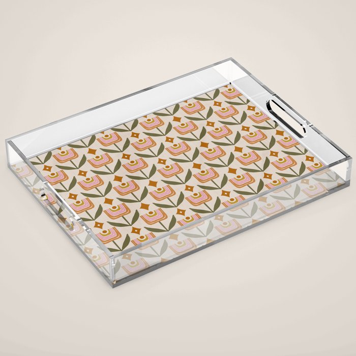 Retro Tulip Bloom - Mid Century Modern Floral Acrylic Tray Gallery Image 1