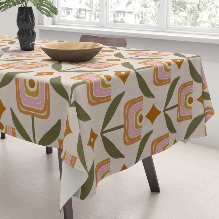 Retro Tulip Bloom - Mid Century Modern Floral Tablecloth Gallery Image 3