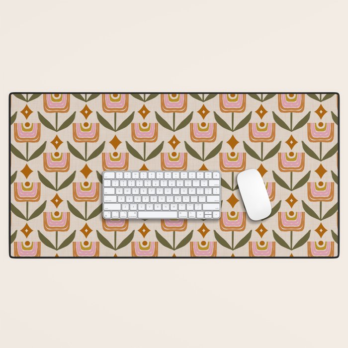 Retro Tulip Bloom - Mid Century Modern Floral Desk Mat Gallery Image 1