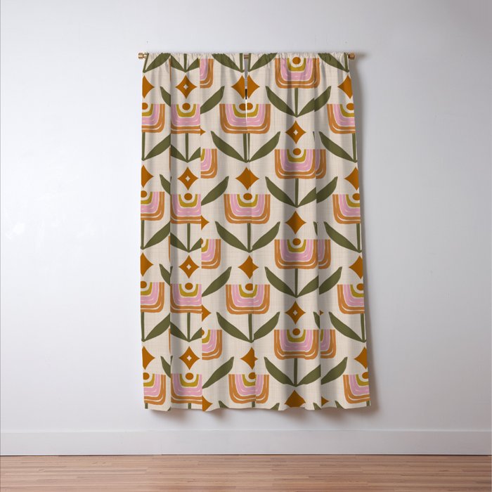 Retro Tulip Bloom - Mid Century Modern Floral Window Curtain Gallery Image 3