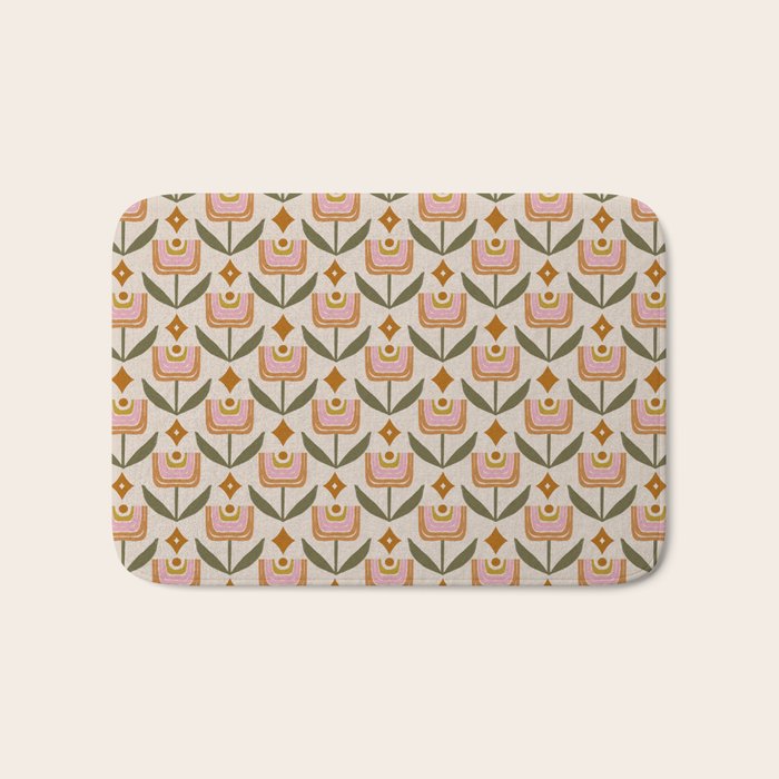 Retro Tulip Bloom - Mid Century Modern Floral Bath Mat Gallery Image 1