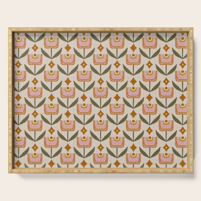 Retro Tulip Bloom - Mid Century Modern Floral Serving Tray Gallery Image 1