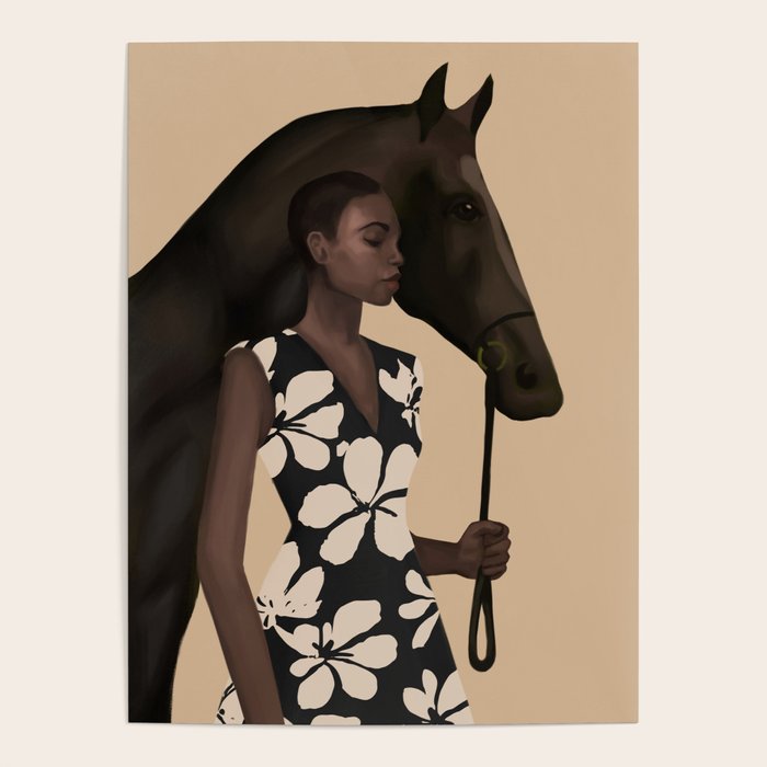 Woman in Bold Print with Black Horse Poster Gallery Image 4