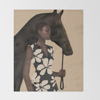 Woman in Bold Print with Black Horse Throw Blanket Gallery Image 2