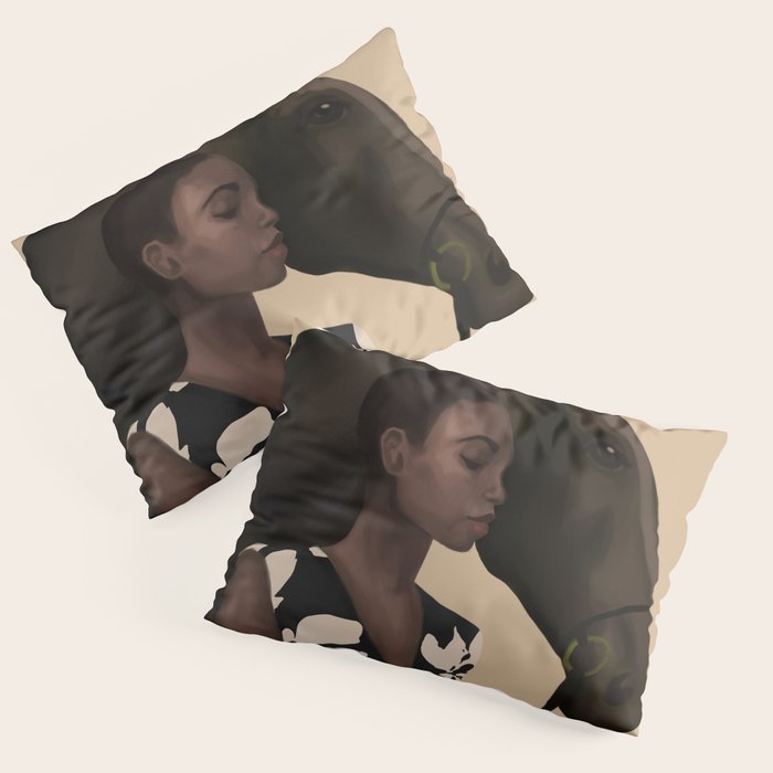 Woman in Bold Print with Black Horse Pillow Sham Gallery Image 1