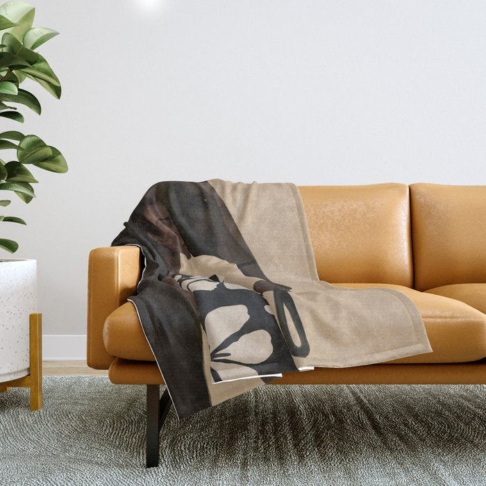 Woman in Bold Print with Black Horse Throw Blanket Gallery Image 1