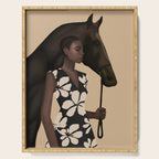Woman in Bold Print with Black Horse Serving Tray Gallery Image 1