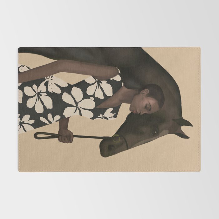 Woman in Bold Print with Black Horse Rug Gallery Image 2