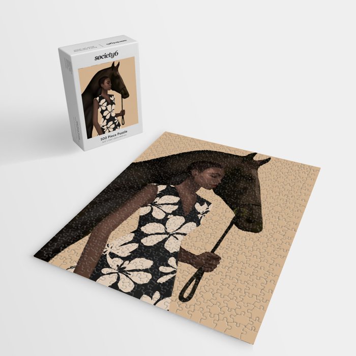 Woman in Bold Print with Black Horse Jigsaw Puzzle Gallery Image 2