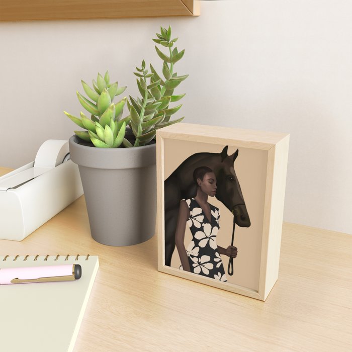 Woman in Bold Print with Black Horse Mini Art Print Gallery Image 2