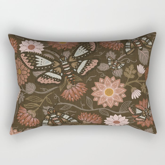 Moth Floral - Brown Rectangular Pillow Gallery Image 1