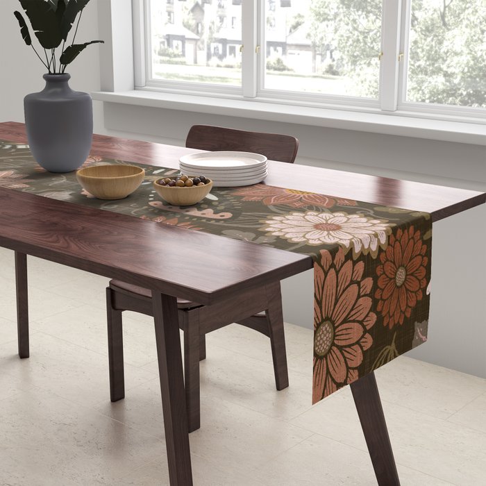 Moth Floral - Brown Table Runner Gallery Image 2