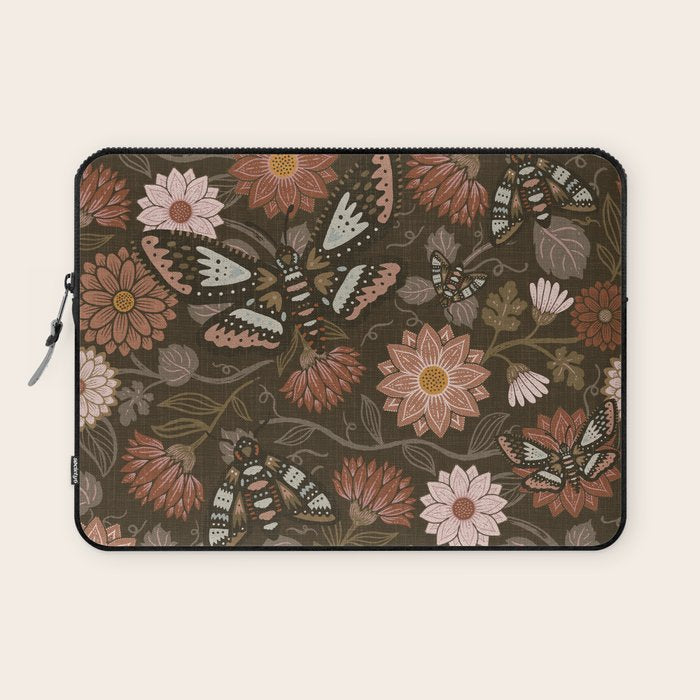 Moth Floral - Brown Laptop Sleeve Gallery Image 1
