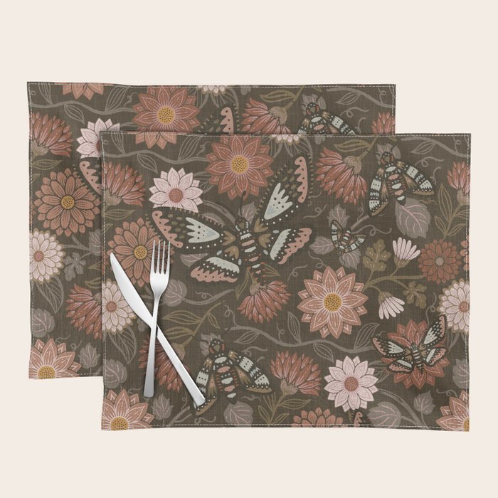 Moth Floral - Brown Placemat Gallery Image 1