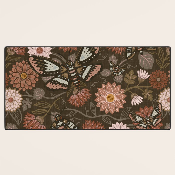 Moth Floral - Brown Desk Mat Gallery Image 3