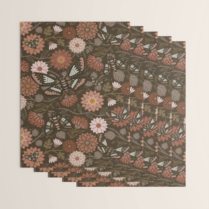 Moth Floral - Brown Wrapping Paper Gallery Image 3