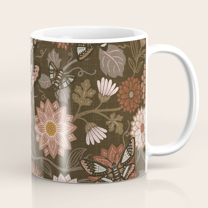Moth Floral - Brown Coffee Mug Gallery Image 1