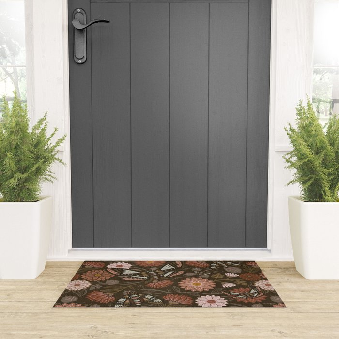 Moth Floral - Brown Welcome Mat Gallery Image 3
