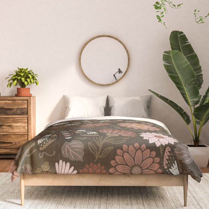 Moth Floral - Brown Comforter Gallery Image 3