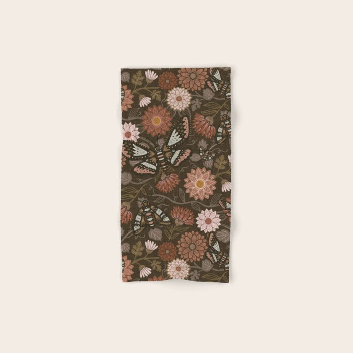 Moth Floral - Brown Bath Towel Gallery Image 1