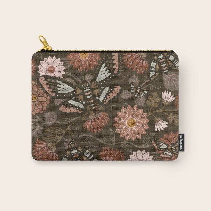 Moth Floral - Brown Carry All Pouch Gallery Image 1