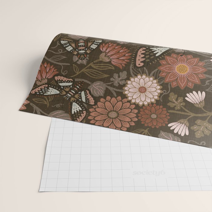 Moth Floral - Brown Wrapping Paper Gallery Image 2