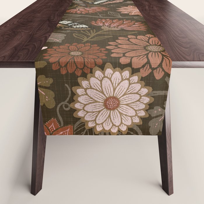 Moth Floral - Brown Table Runner Gallery Image 1
