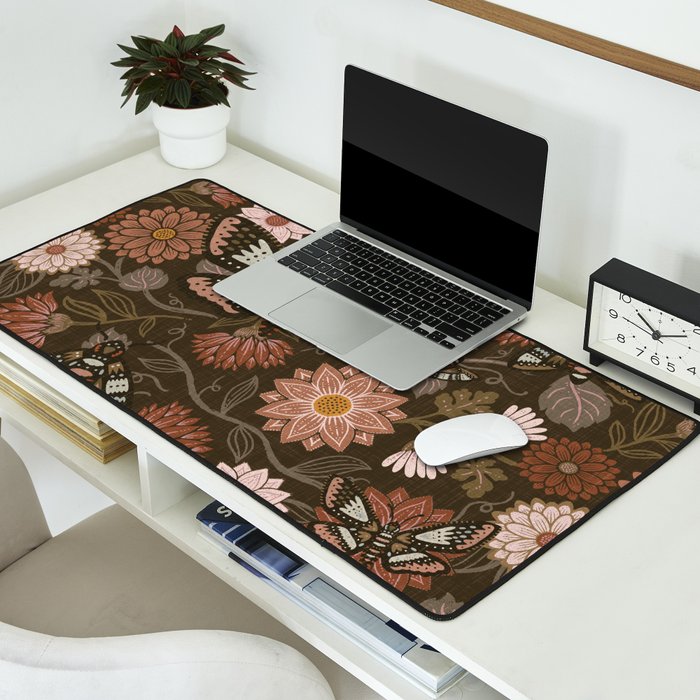 Moth Floral - Brown Desk Mat Gallery Image 2